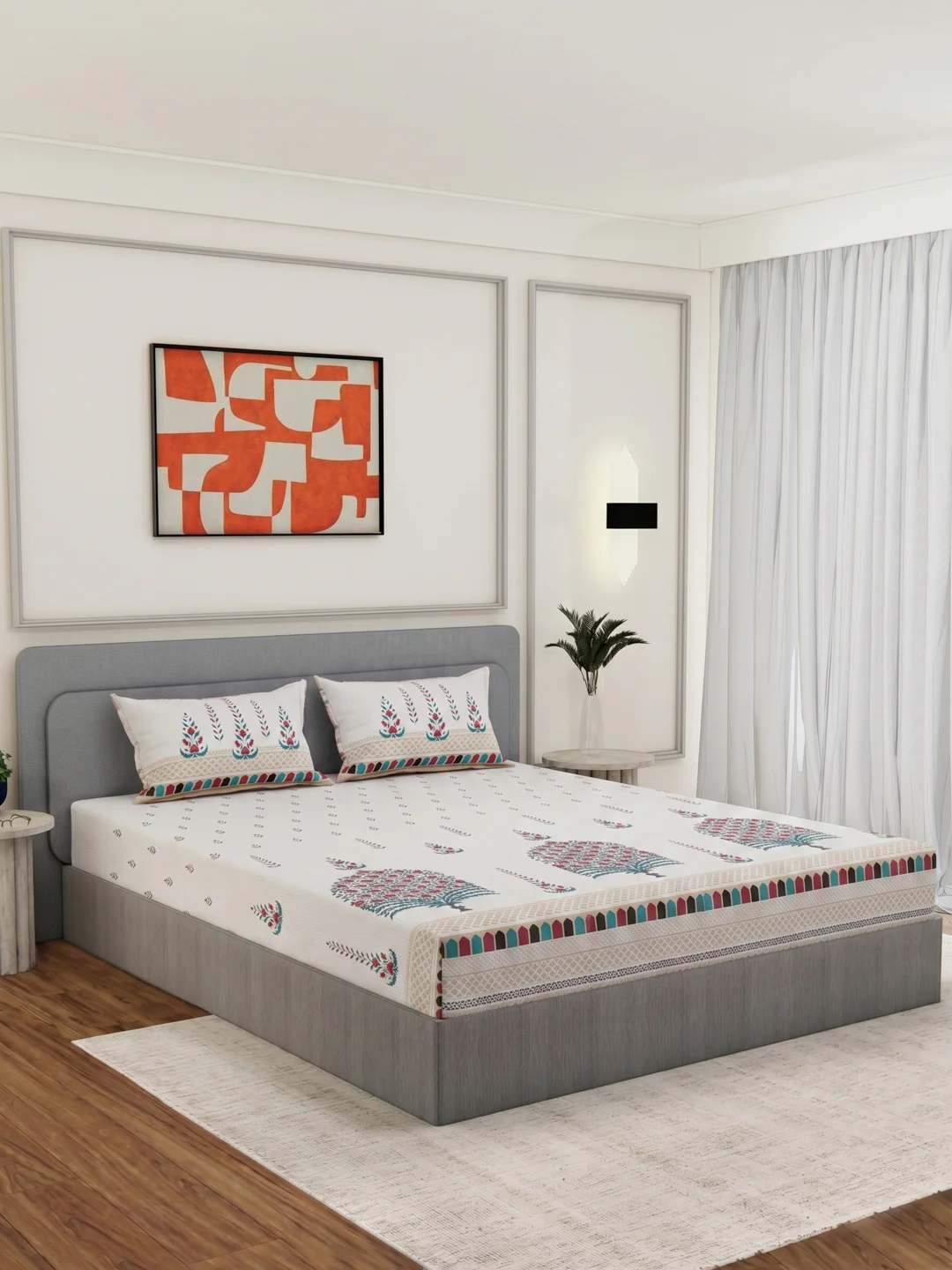 144 TC Pure Cotton King Size Bedsheet with 2 Pillow Covers Tradition Collection - Image 2