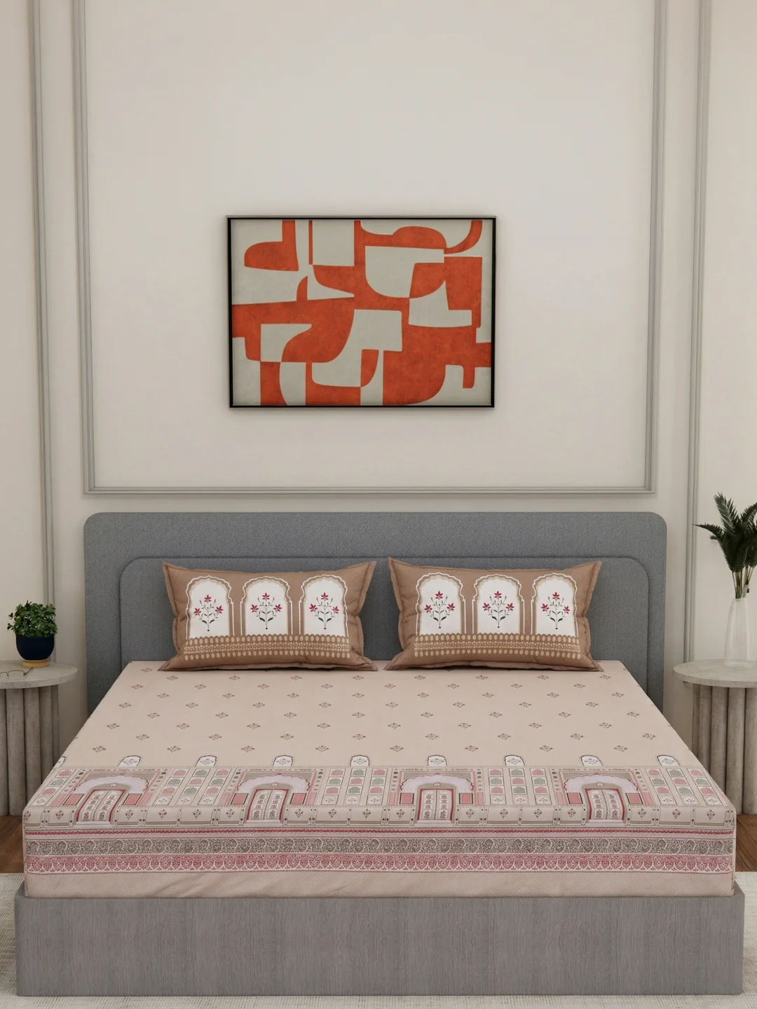 144 TC Pure Cotton King Size Bedsheet with 2 Pillow Covers Tradition Collection - Image 3