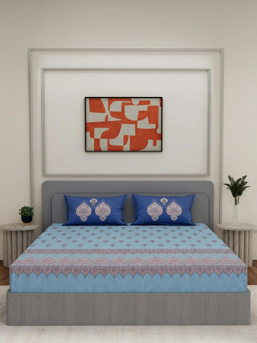 144 TC Pure Cotton King Size Bedsheet with 2 Pillow Covers Tradition Collection - Image 3
