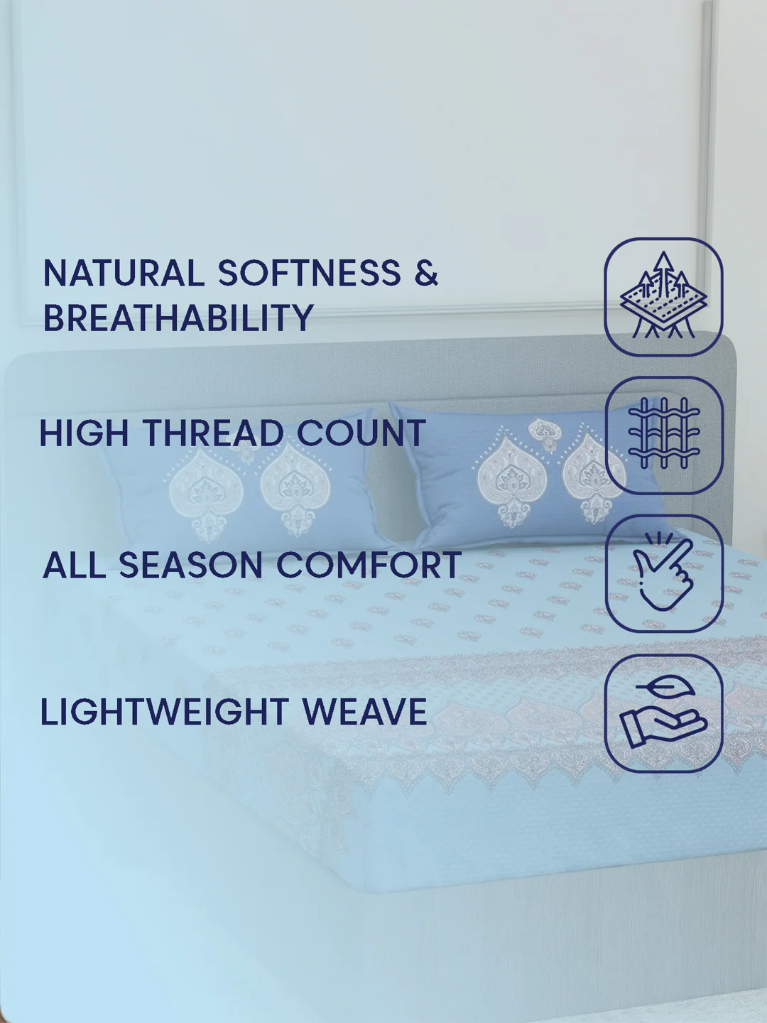 144 TC Pure Cotton King Size Bedsheet with 2 Pillow Covers Tradition Collection - Image 9