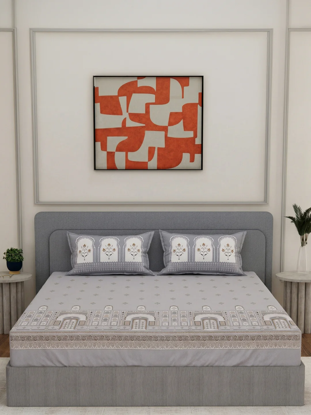 144 TC Pure Cotton King Size Bedsheet with 2 Pillow Covers Tradition Collection - Image 3