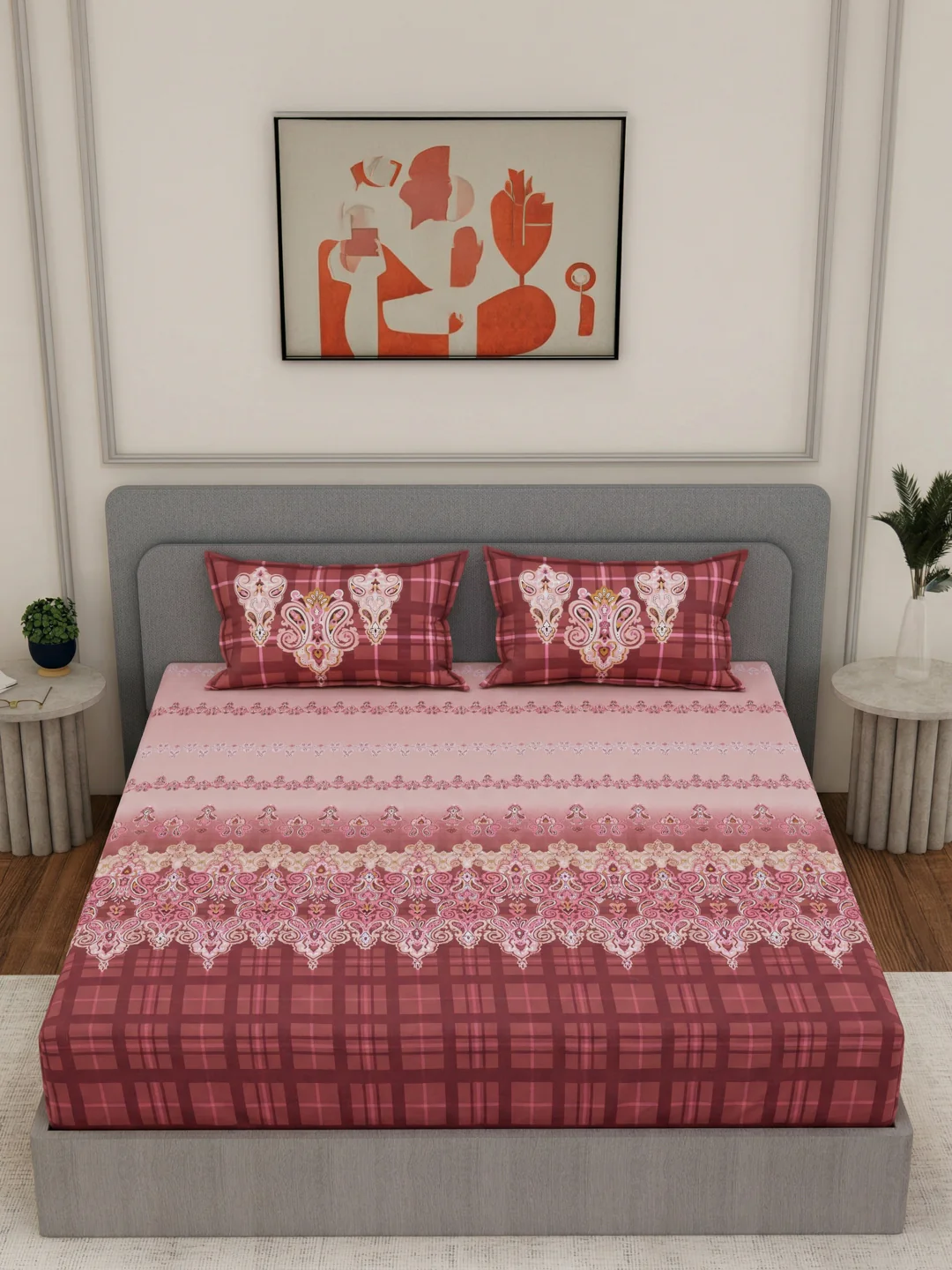 144 TC Pure Cotton King Size Bedsheet with 2 Pillow Covers Tradition Collection - Image 4