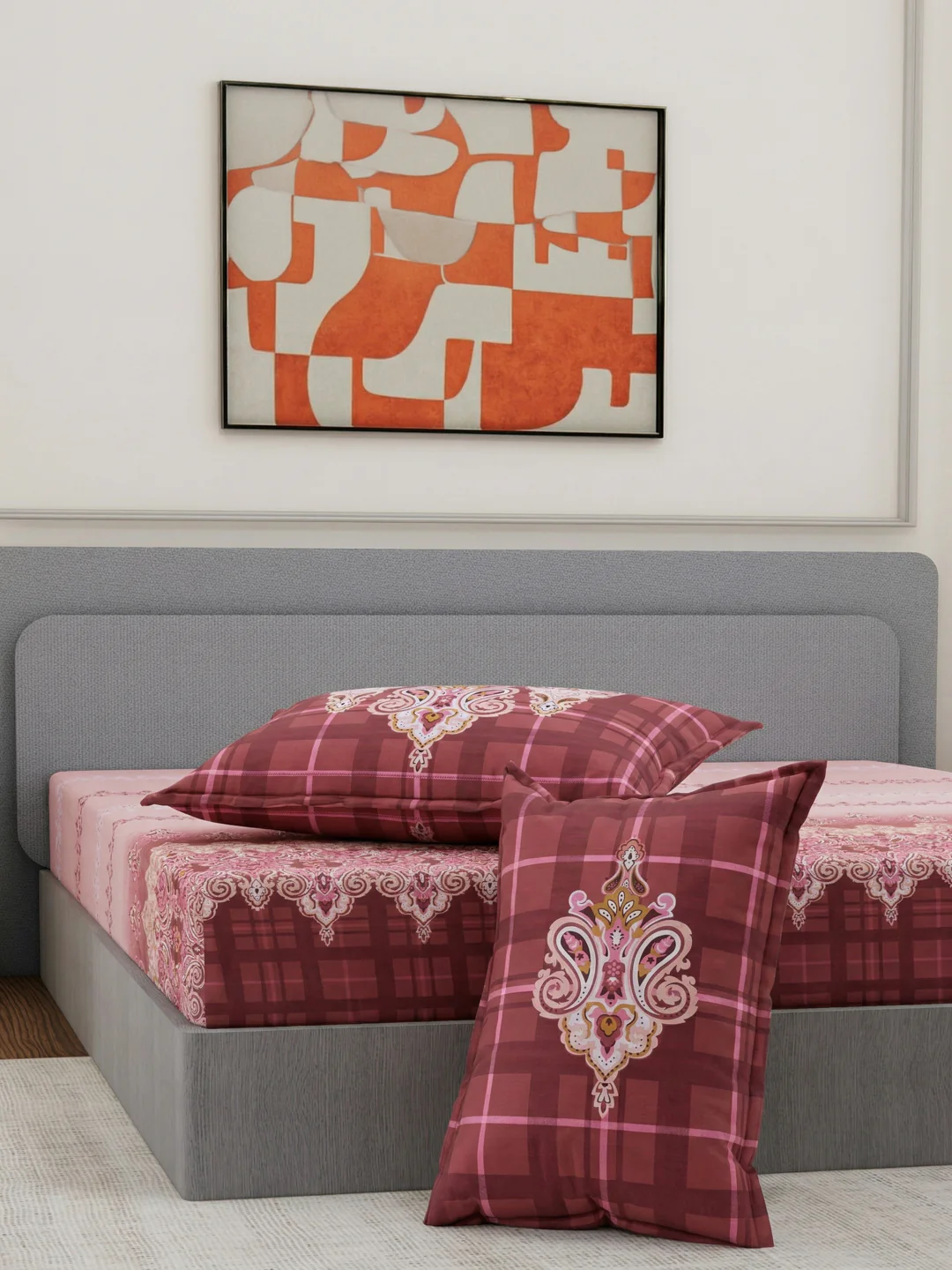 144 TC Pure Cotton King Size Bedsheet with 2 Pillow Covers Tradition Collection - Image 5