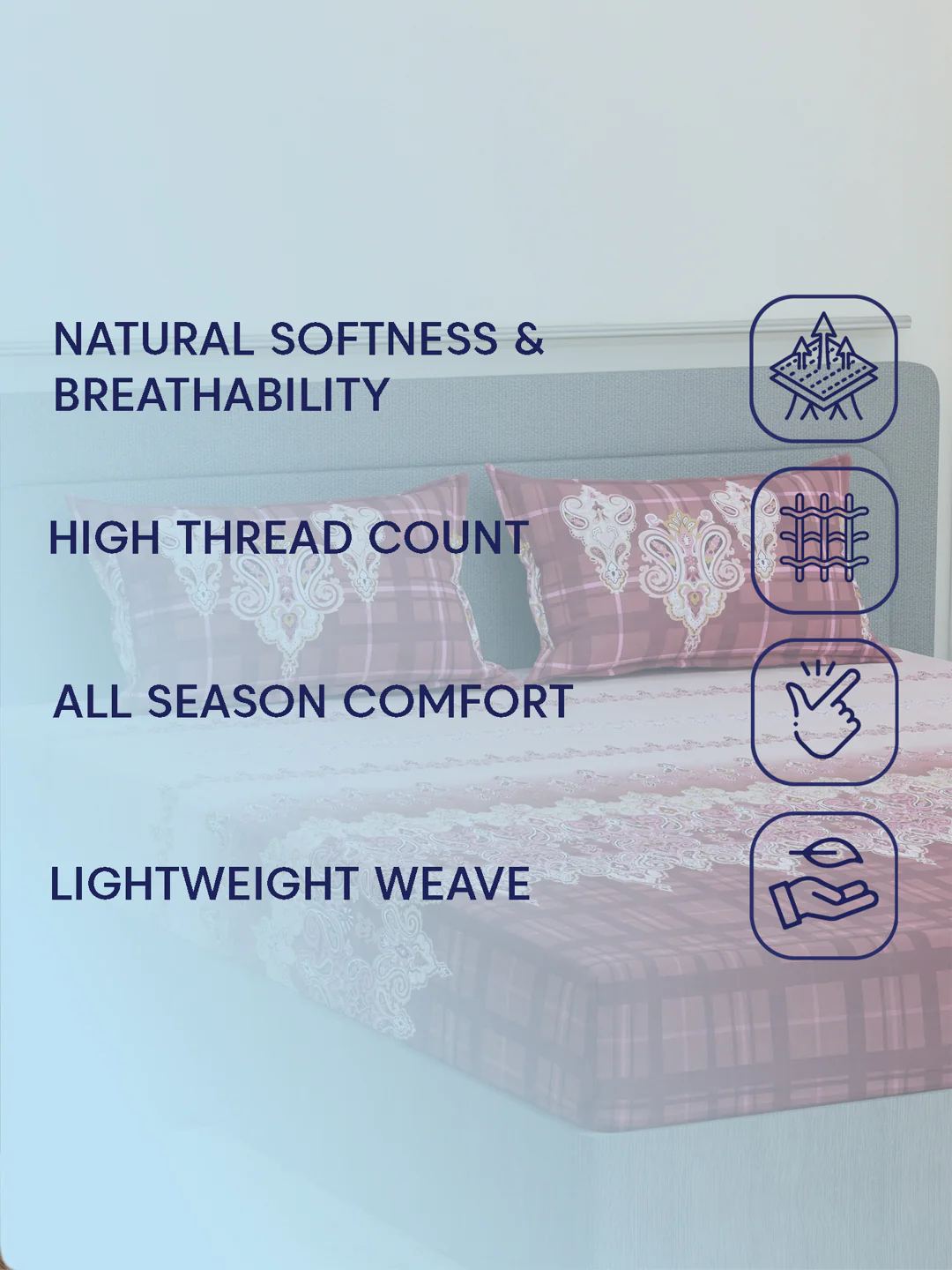 144 TC Pure Cotton King Size Bedsheet with 2 Pillow Covers Tradition Collection - Image 9