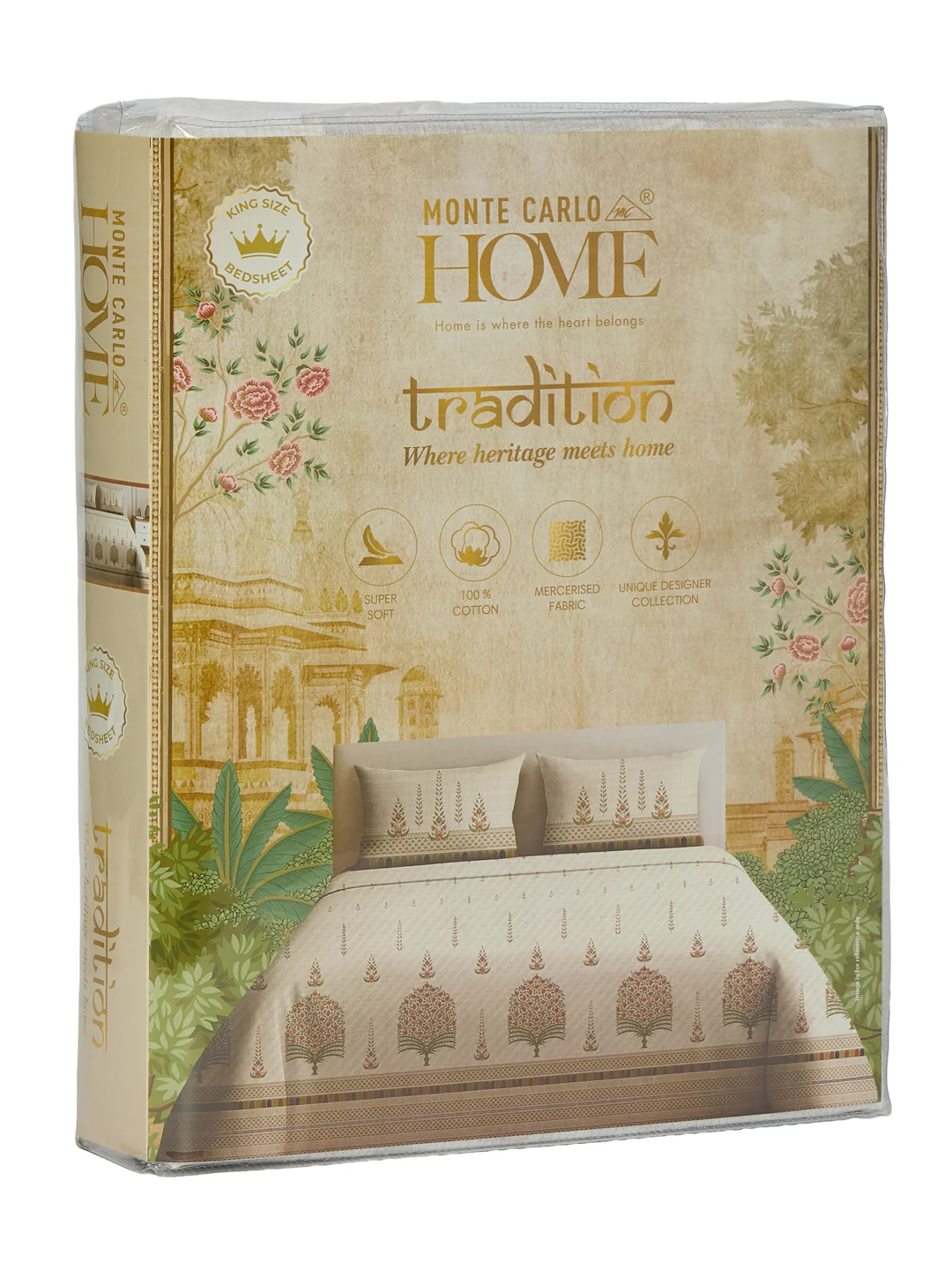 144 TC Pure Cotton King Size Bedsheet with 2 Pillow Covers Tradition Collection - Image 11