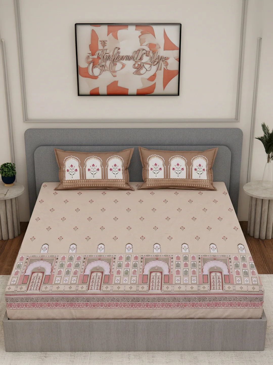 144 TC Pure Cotton King Size Bedsheet with 2 Pillow Covers Tradition Collection - Image 4