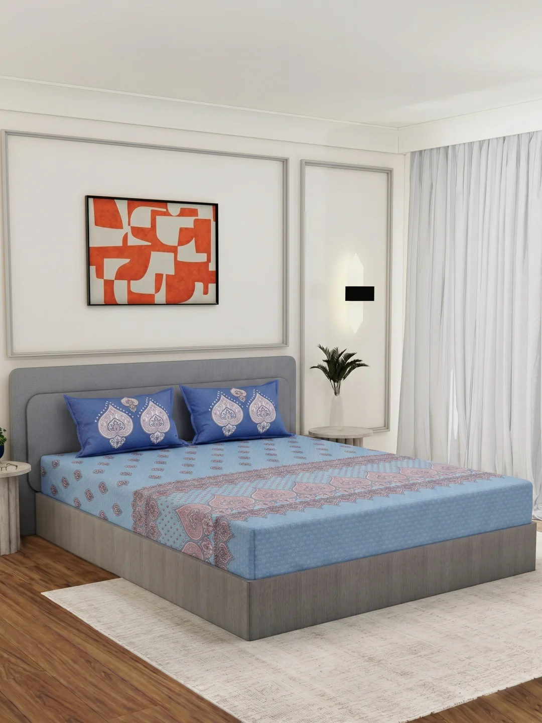 144 TC Pure Cotton King Size Bedsheet with 2 Pillow Covers Tradition Collection - Image 2