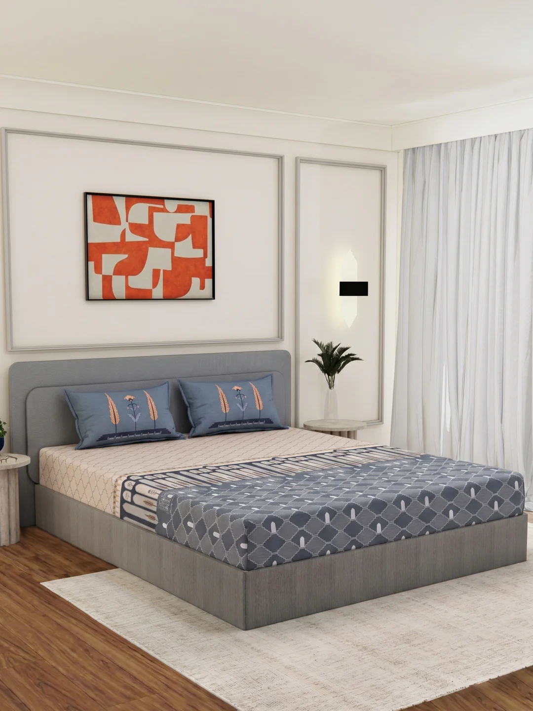 144 TC Pure Cotton King Size Bedsheet with 2 Pillow Covers Tradition Collection - Image 2
