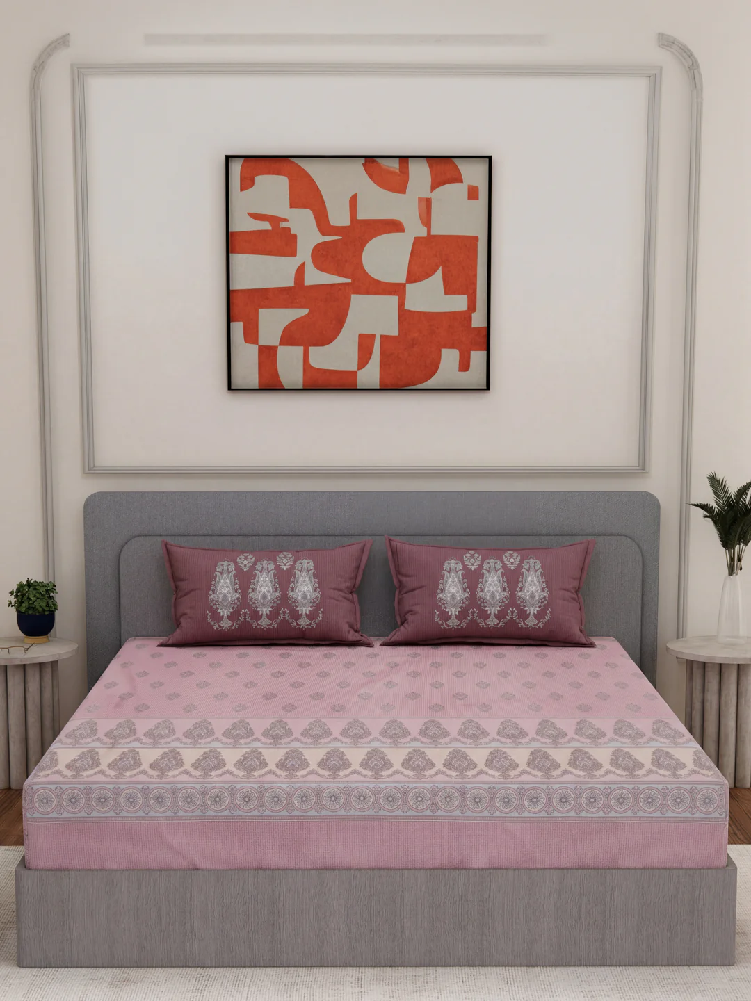 144 TC Pure Cotton King Size Bedsheet with 2 Pillow Covers Tradition Collection - Image 3