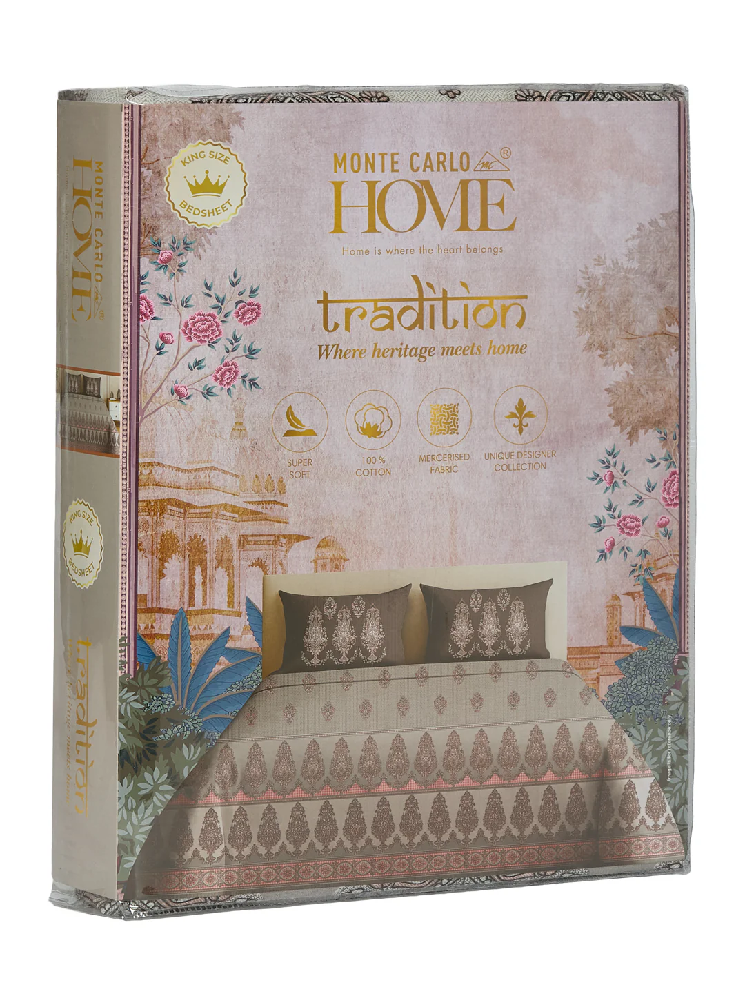 144 TC Pure Cotton King Size Bedsheet with 2 Pillow Covers Tradition Collection - Image 11