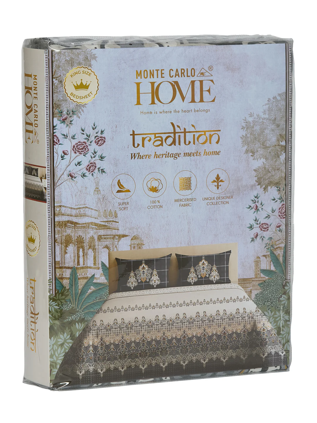 144 TC Pure Cotton King Size Bedsheet with 2 Pillow Covers Tradition Collection - Image 11