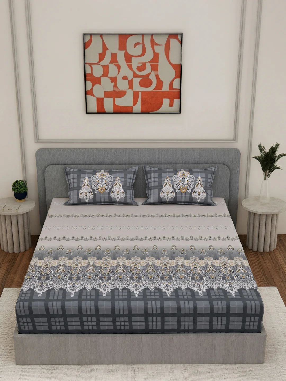 144 TC Pure Cotton King Size Bedsheet with 2 Pillow Covers Tradition Collection - Image 4