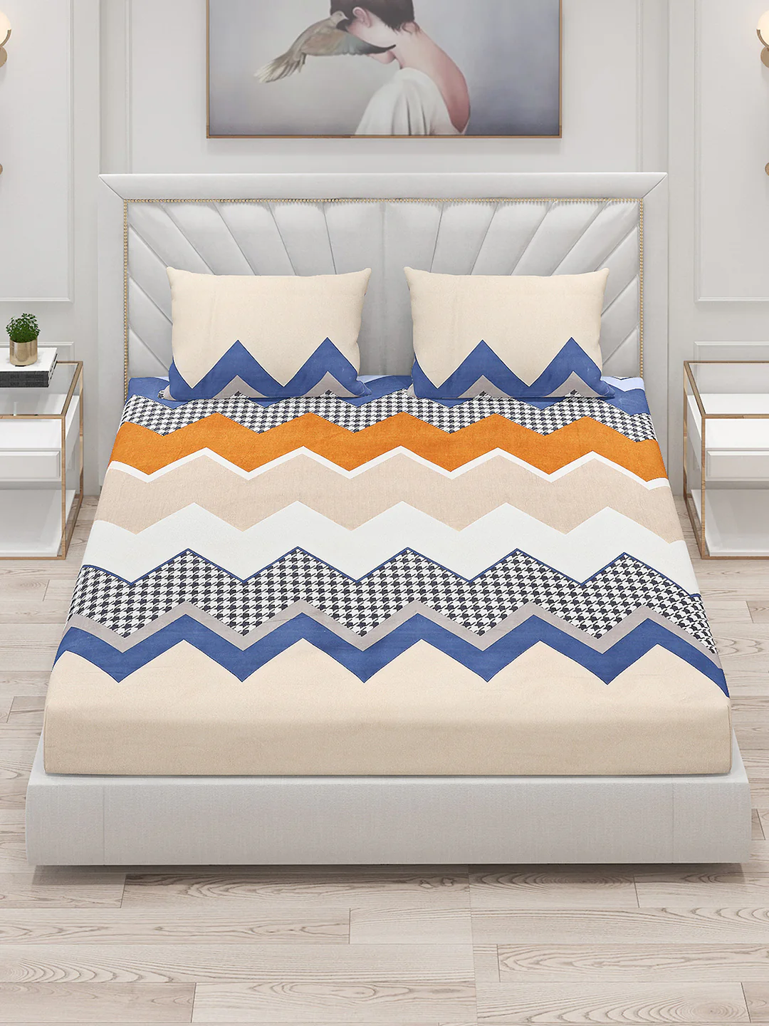 145 GSM Polyester Double Bed Bedsheet with 2 Pillow Covers - Image 2