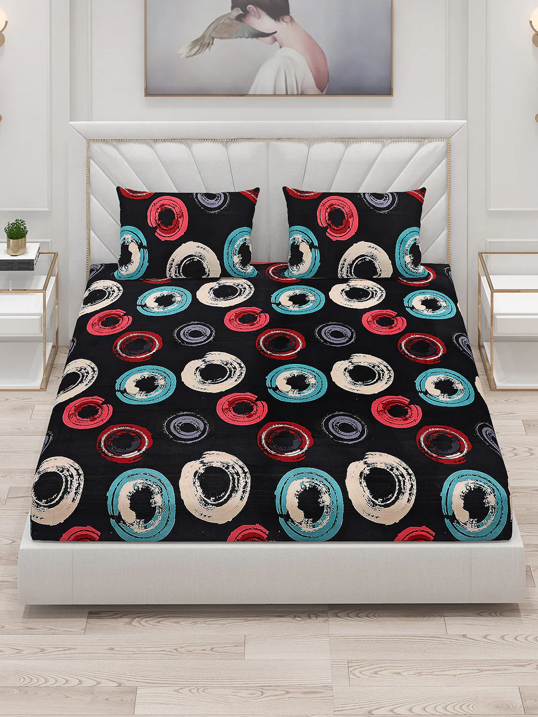 145 GSM Polyester Double Bed Bedsheet with 2 Pillow Covers - Image 2