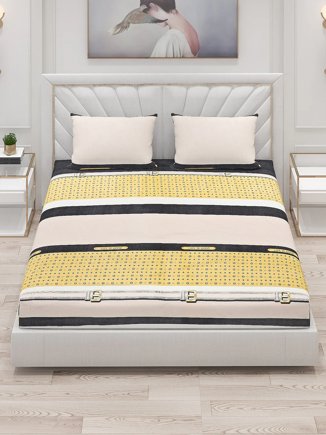 145 GSM Polyester Double Bed Bedsheet with 2 Pillow Covers - Image 2