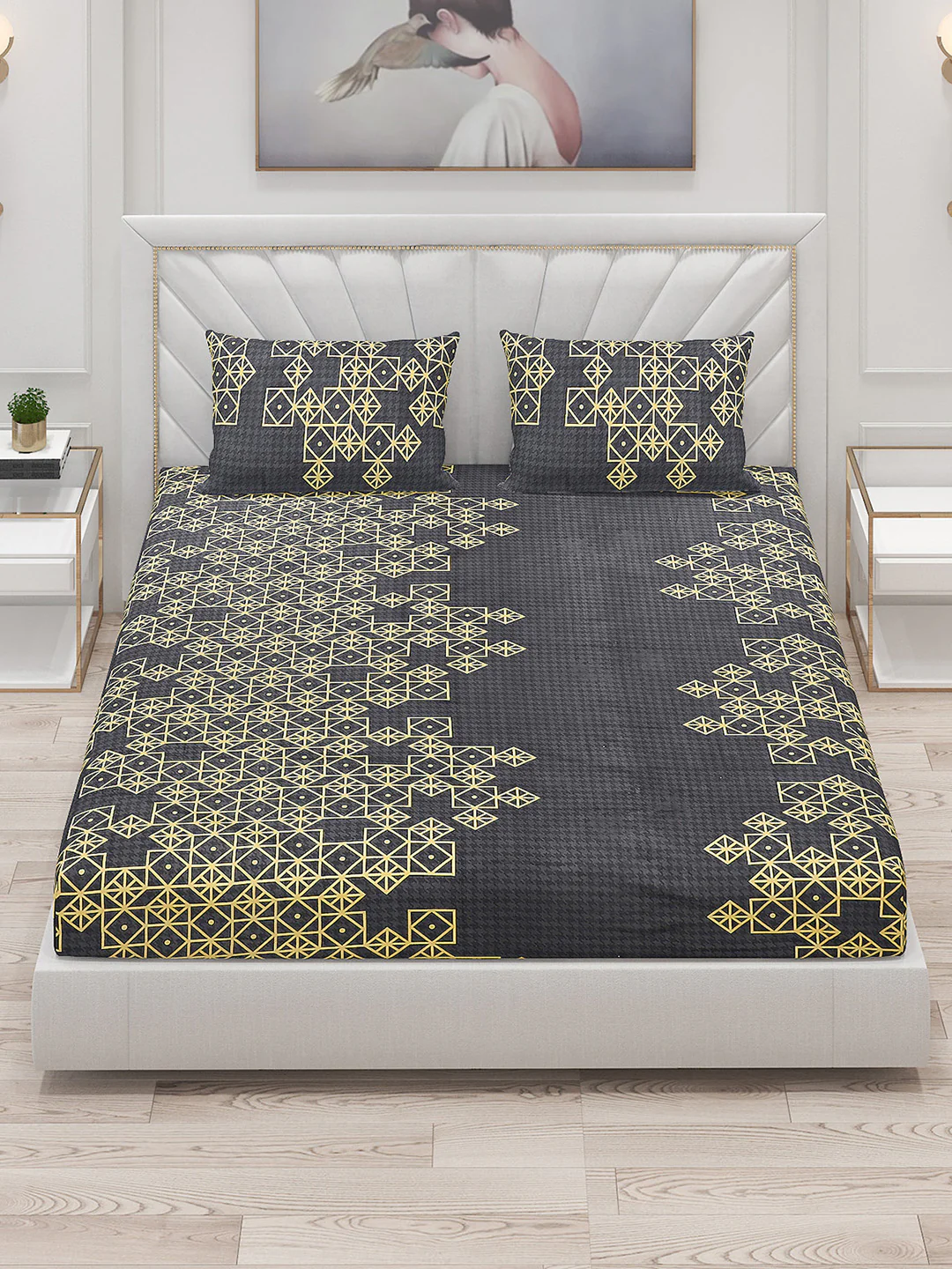 145 GSM Polyester Double Bed Bedsheet with 2 Pillow Covers - Image 2