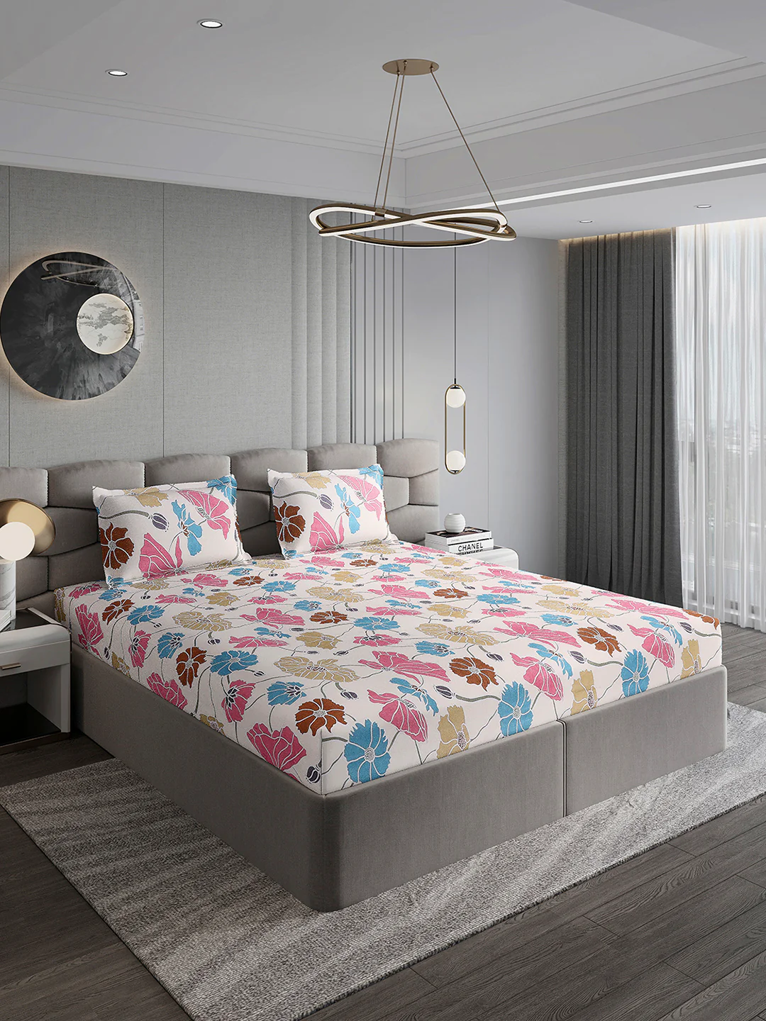 155 GSM Micro Double Bed 1 Bedsheet with 2 Pillow Cover (Clare) - Image 4