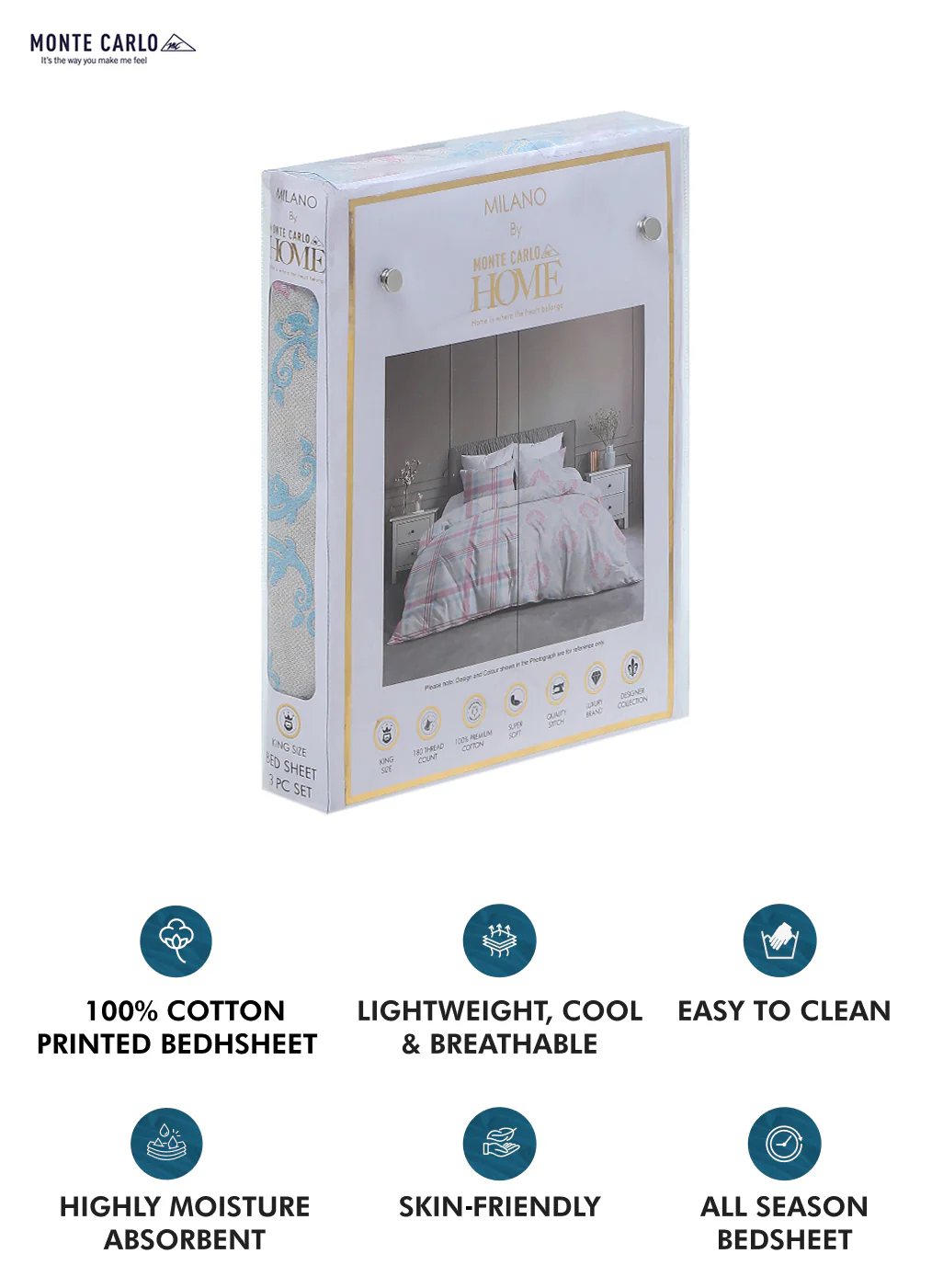 180 TC Cotton Double Bedsheet with 2 Pillow Covers - Image 9