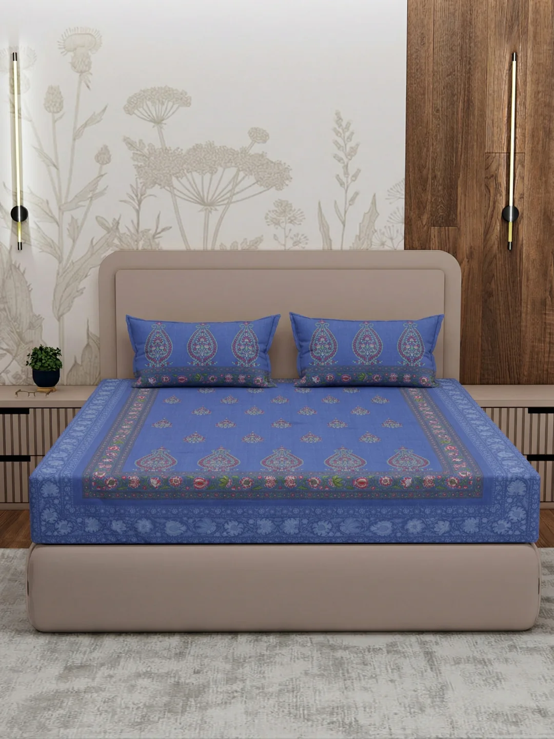 Premium 180 TC Pure Cotton King Size Bedsheet with 2 Pillow Covers Sanganeri Collection - Image 3