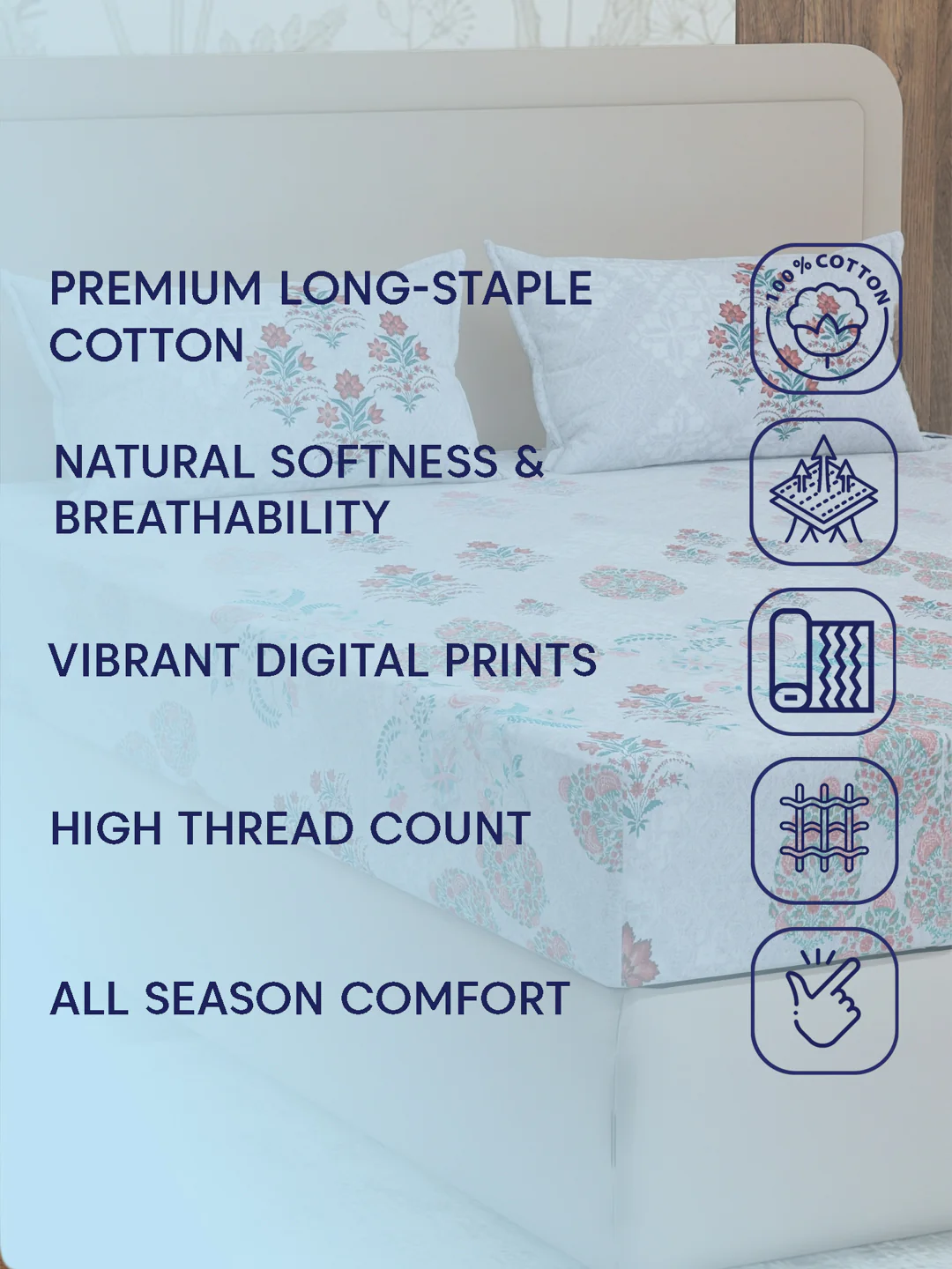 Premium 180 TC Pure Cotton King Size Bedsheet with 2 Pillow Covers Sanganeri Collection - Image 9