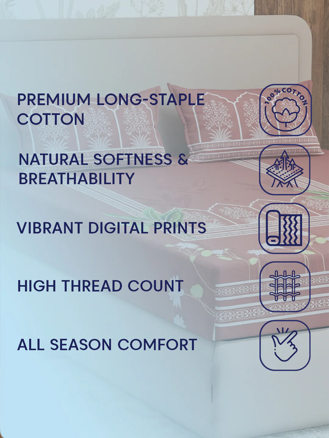 Premium 180 TC Pure Cotton King Size Bedsheet with 2 Pillow Covers Sanganeri Collection - Image 9