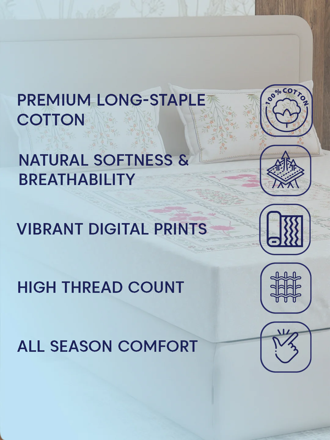 Premium 180 TC Pure Cotton King Size Bedsheet with 2 Pillow Covers Sanganeri Collection - Image 9