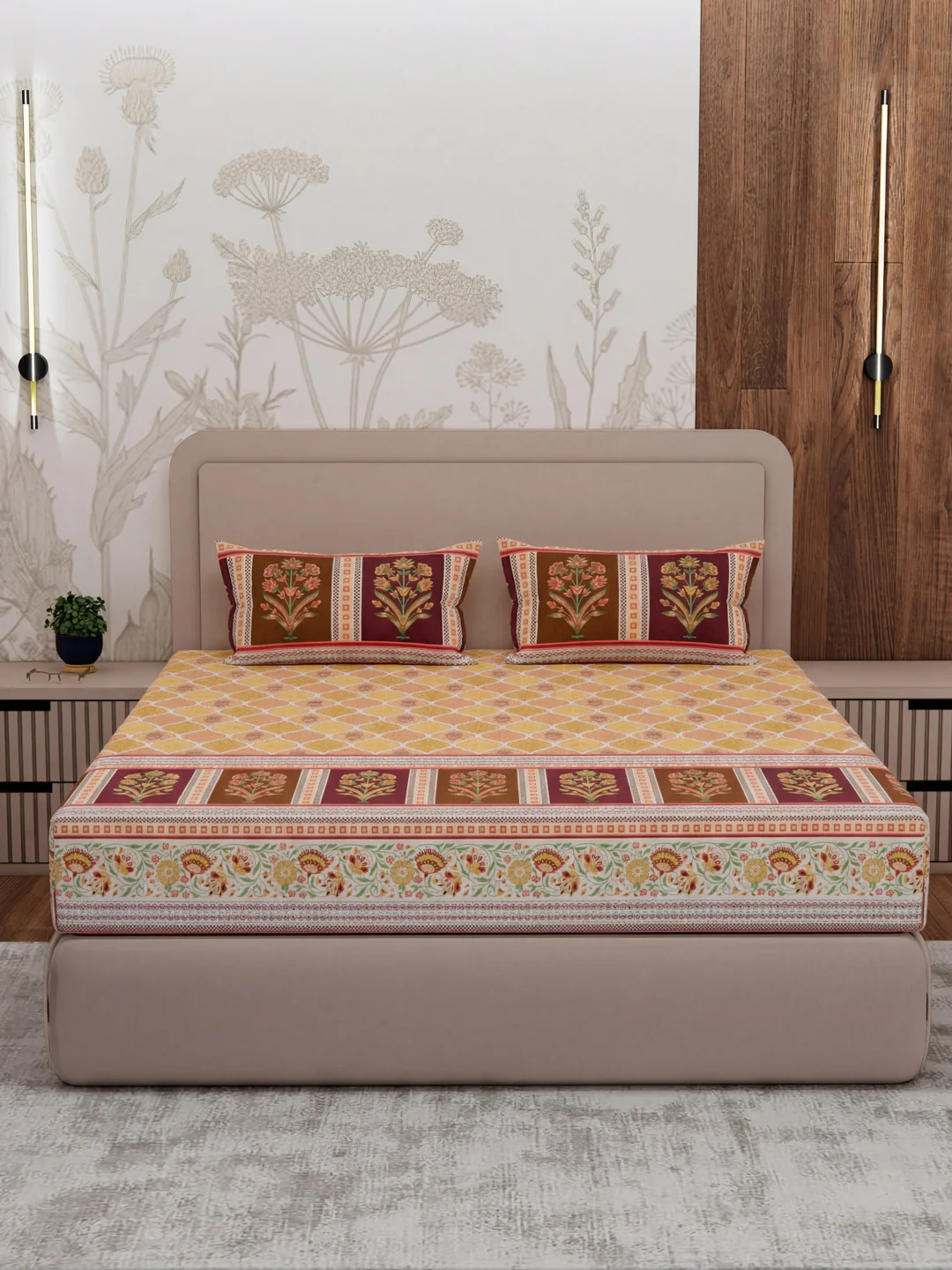 Premium 180 TC Pure Cotton King Size Bedsheet with 2 Pillow Covers Sanganeri Collection - Image 3