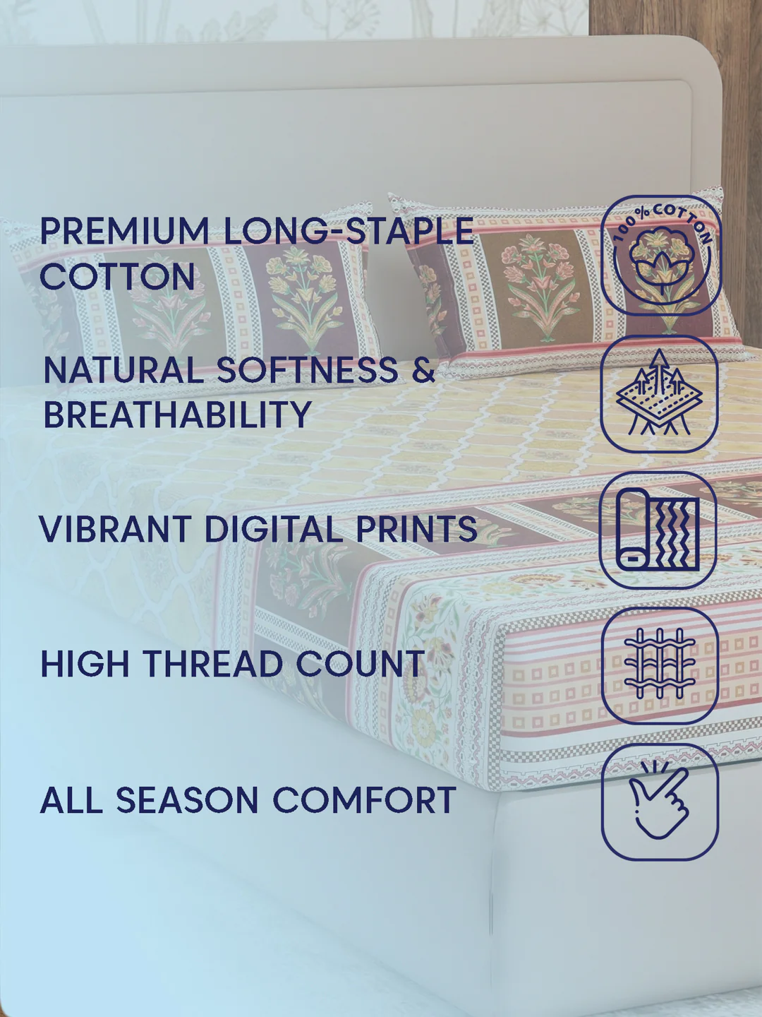 Premium 180 TC Pure Cotton King Size Bedsheet with 2 Pillow Covers Sanganeri Collection - Image 9