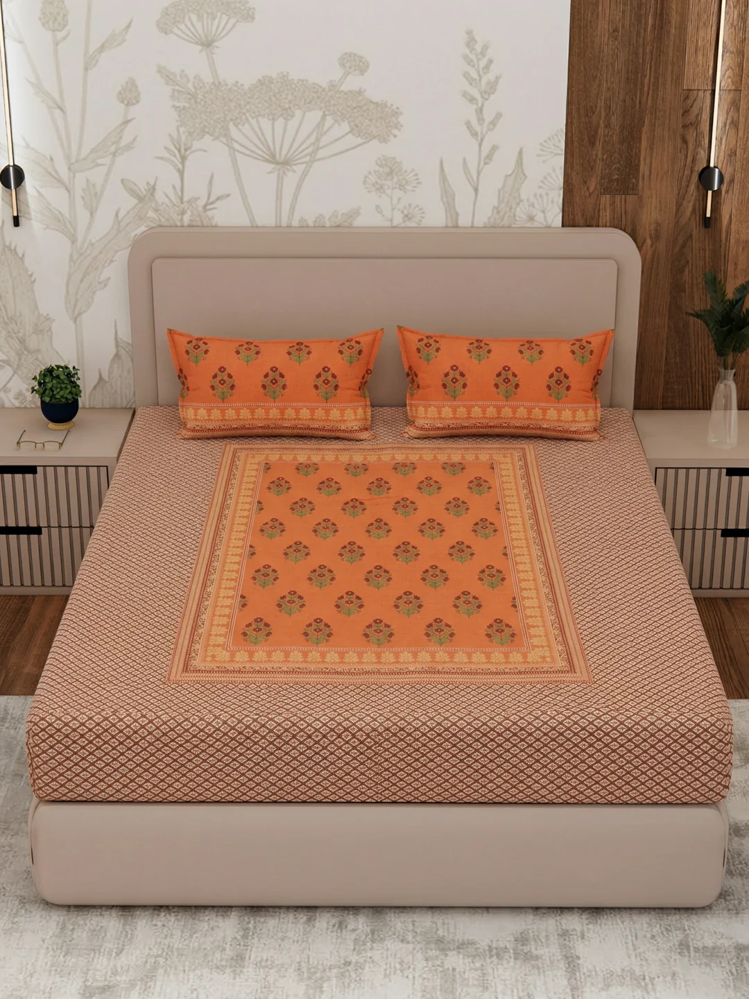 Premium 180 TC Pure Cotton King Size Bedsheet with 2 Pillow Covers Sanganeri Collection - Image 4