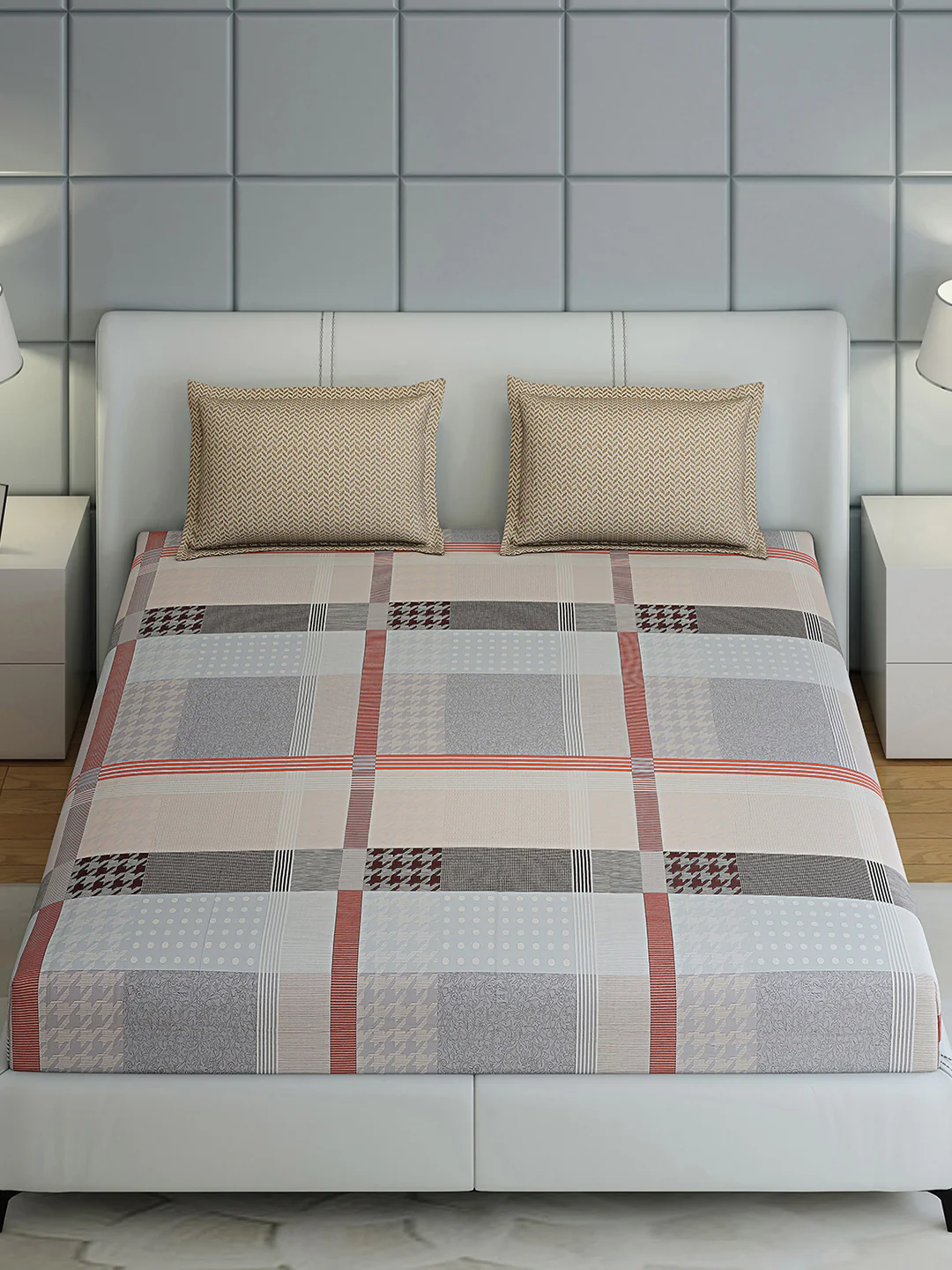200 TC Cotton Double Bed 1 Bedsheet with 2 Pillow Covers (Ramona) - Image 3