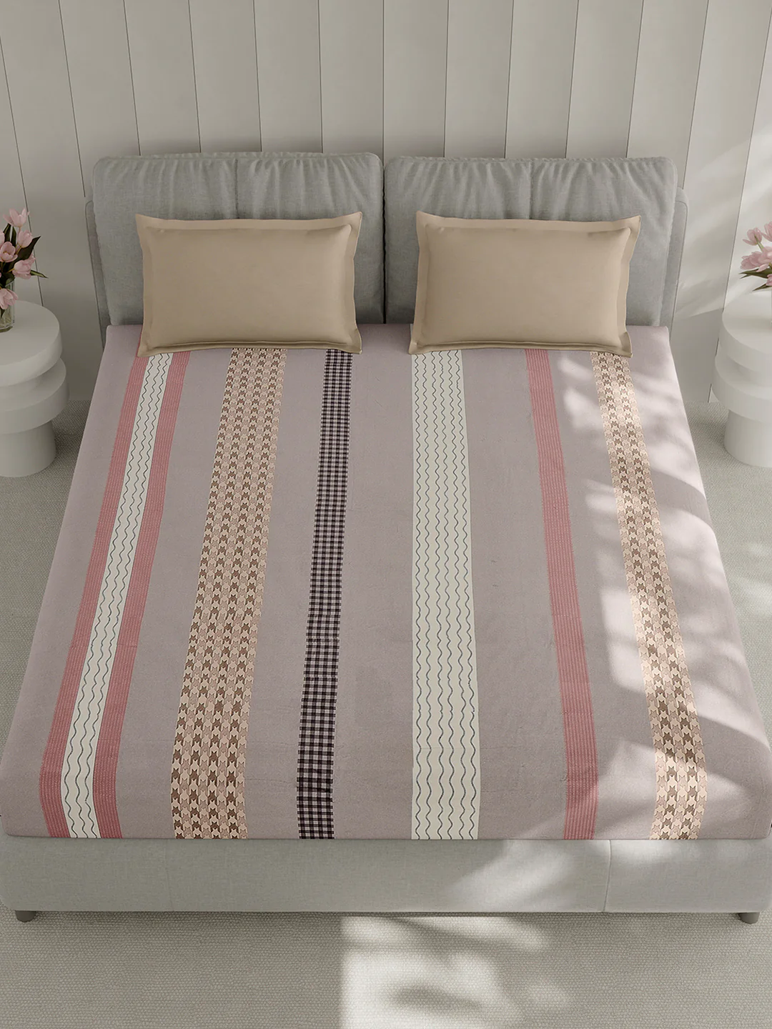 210 TC Cotton Double Bed 1 Bedsheet with 2 Pillow Covers (Ramona) - Image 2