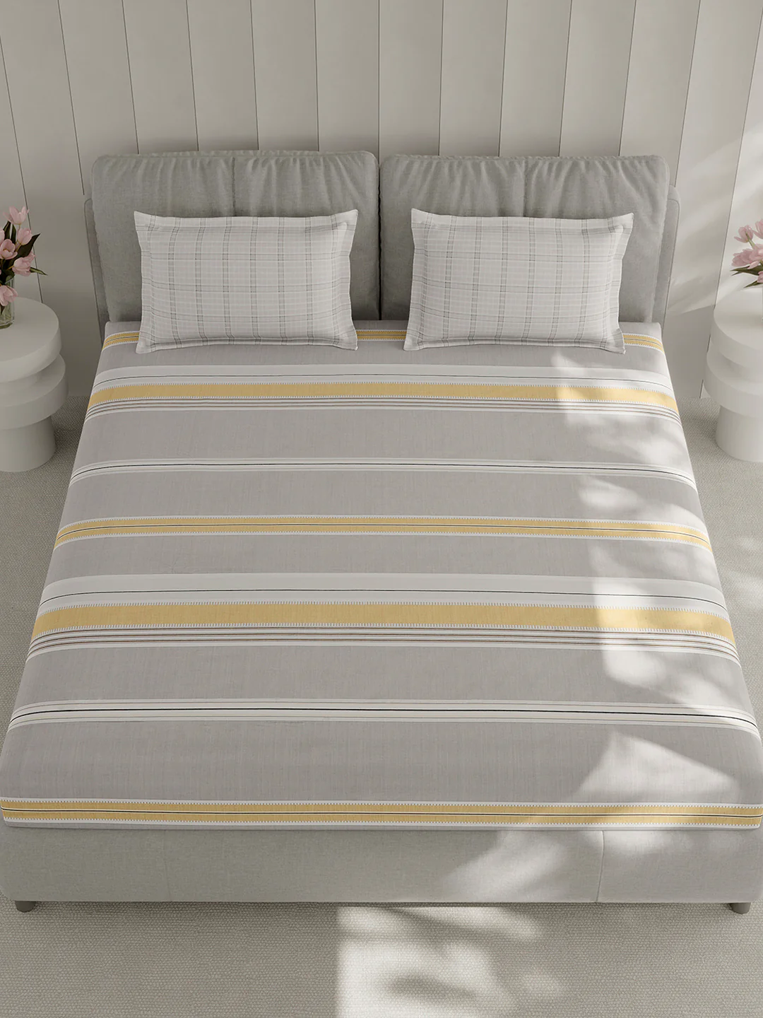 210 TC Cotton Double Bed 1 Bedsheet with 2 Pillow Covers (Ramona) - Image 2