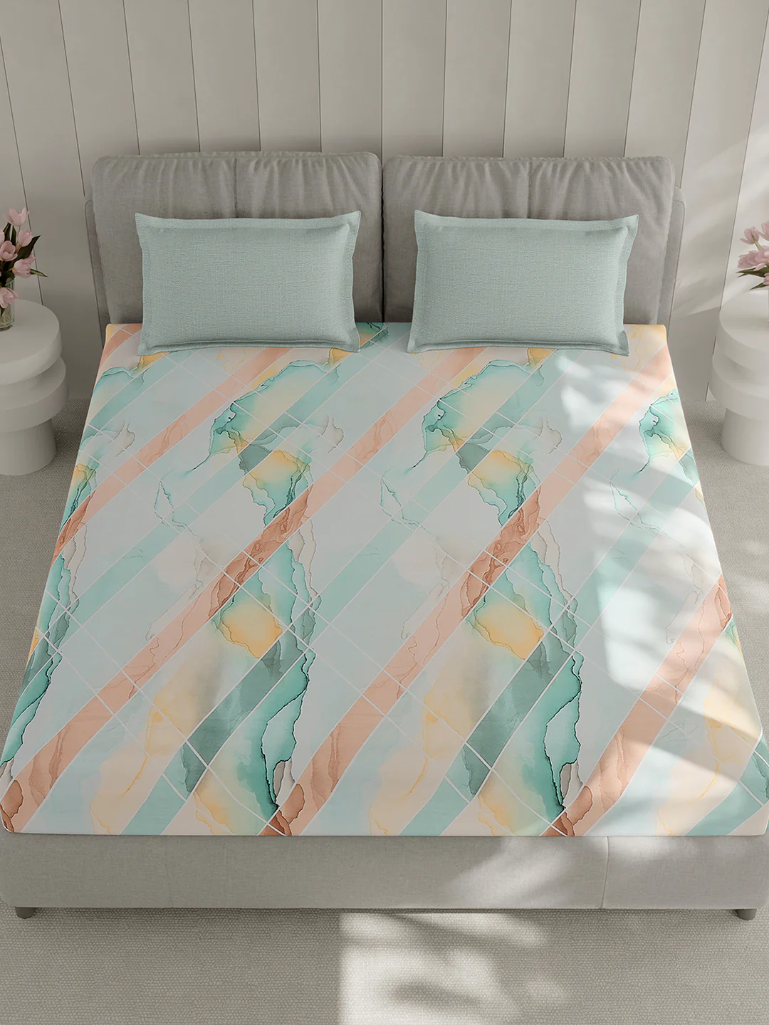 210 TC Cotton Double Bed 1 Bedsheet with 2 Pillow Covers (Ramona) - Image 2