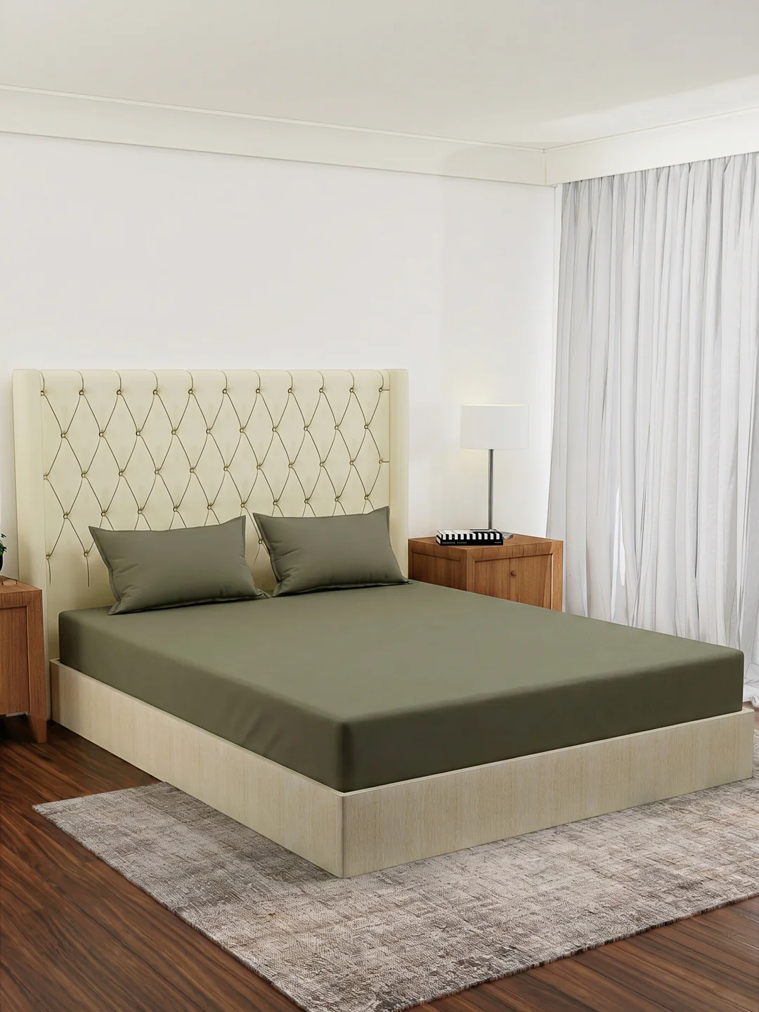 Premium 210 TC Pure Cotton King Size Bedsheet with 2 Pillow Covers Classique Casa Solids Collection - Image 2