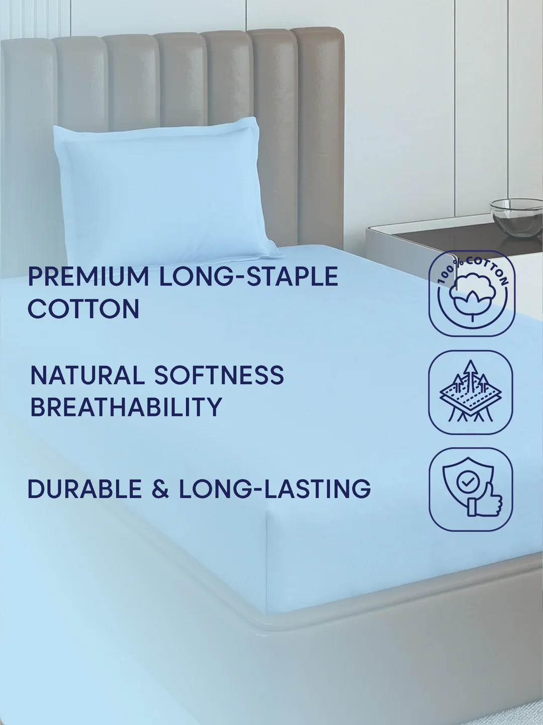 Premium 210 TC Pure Cotton Single Bed Bedsheet with 1 Pillow Cover Classique Casa Solids Collection - Image 9