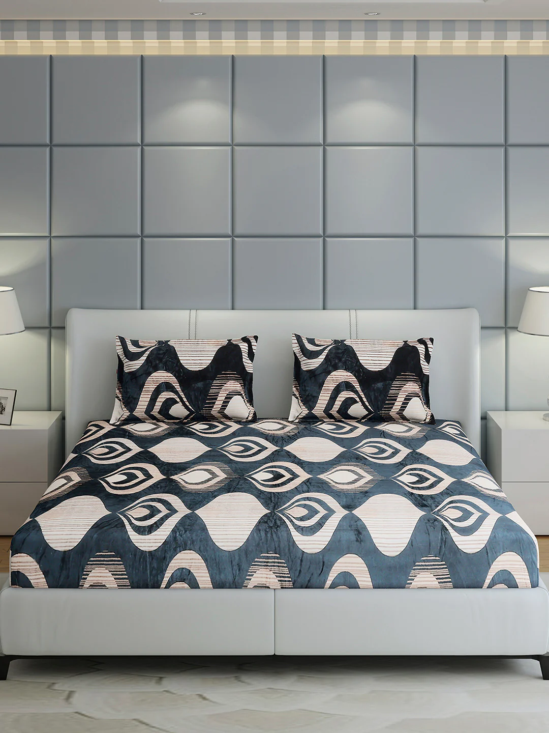 247 GSM Polyester King Bed 1 Bedsheet with 2 Pillow Cover (Teresa) - Image 2