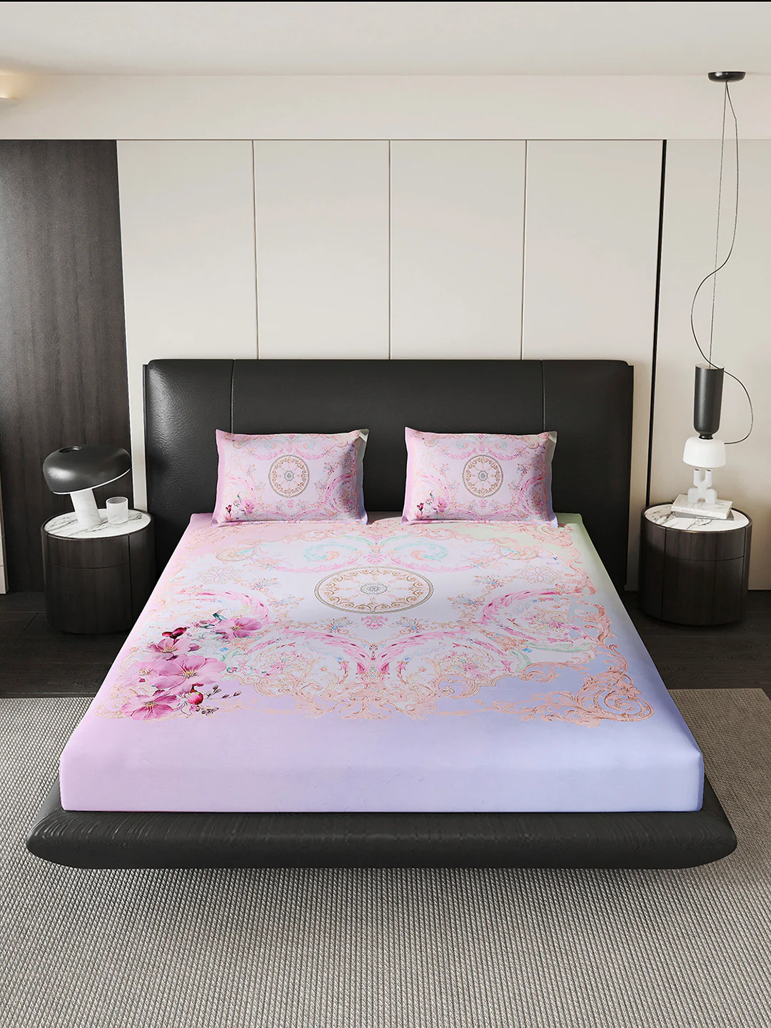 252 GSM Polyester King Bed 1 Bedsheet with 2 Pillow Cover (Urban) - Image 2