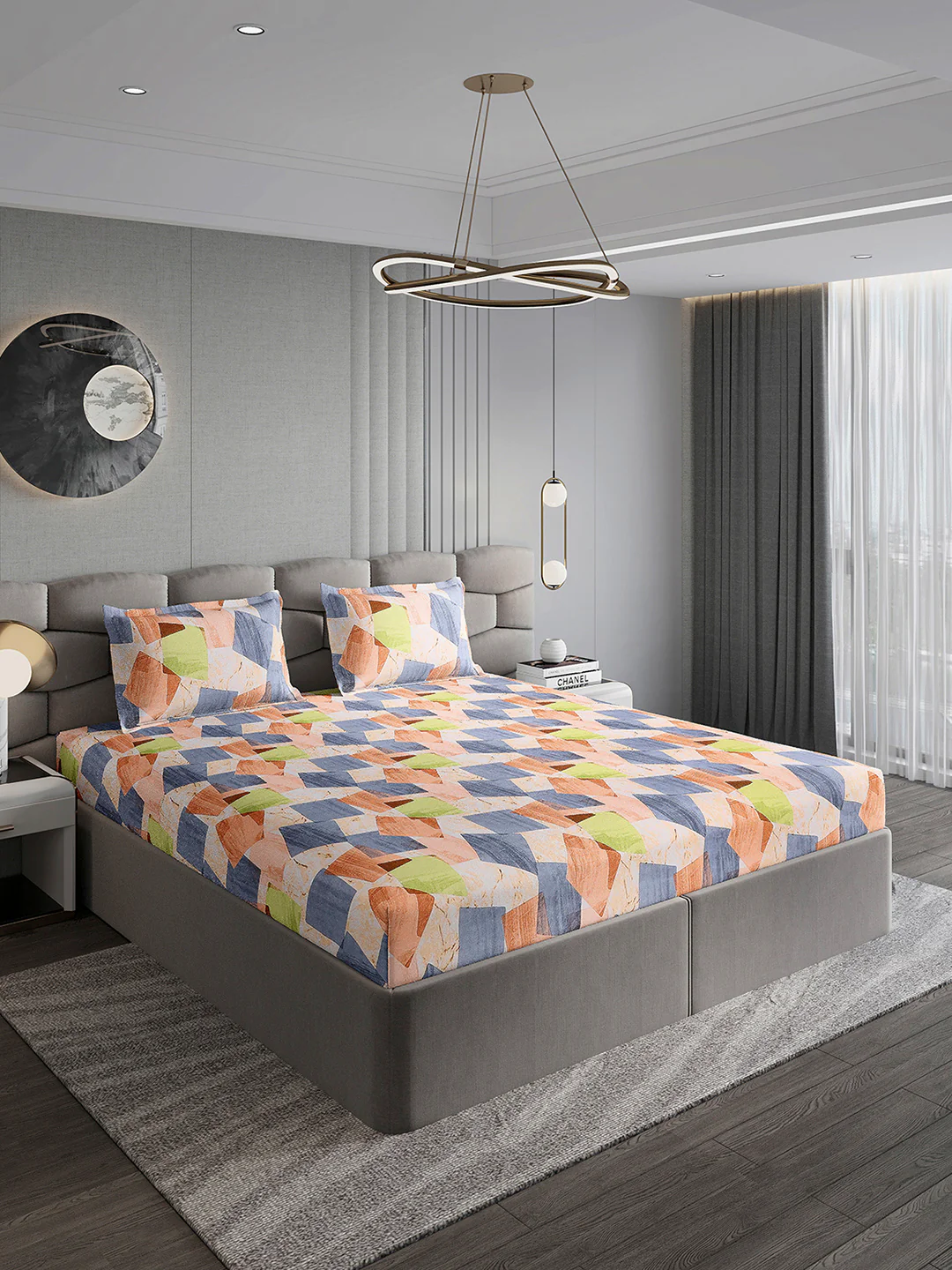 254 GSM Micro King Fitted Bed 1 Fitted Bedsheet with 2 Pillow Cover (Clare FT) - Image 4