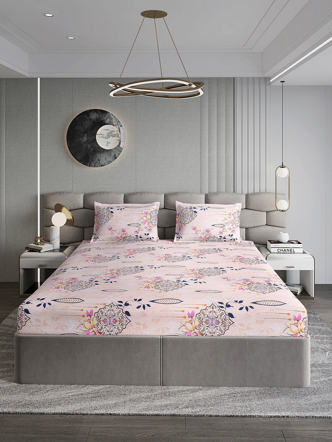 254 GSM Micro King Fitted Bed 1 Fitted Bedsheet with 2 Pillow Cover (Clare FT) - Image 2
