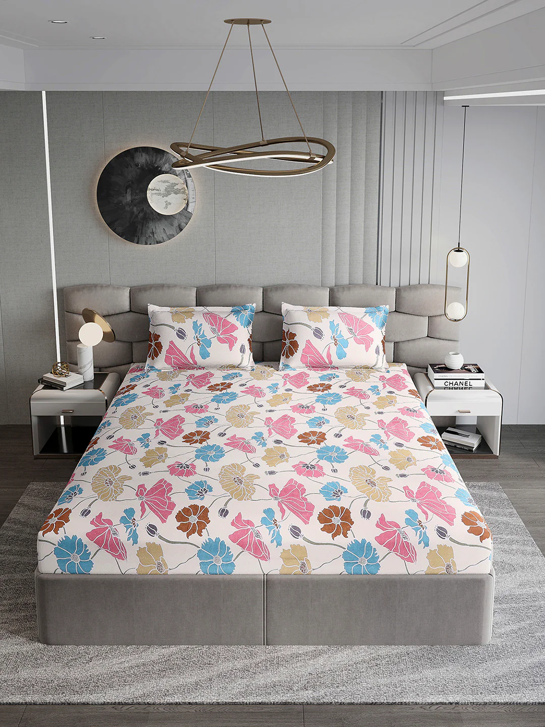 254 GSM Micro King Fitted Bed 1 Fitted Bedsheet with 2 Pillow Cover (Clare FT) - Image 3