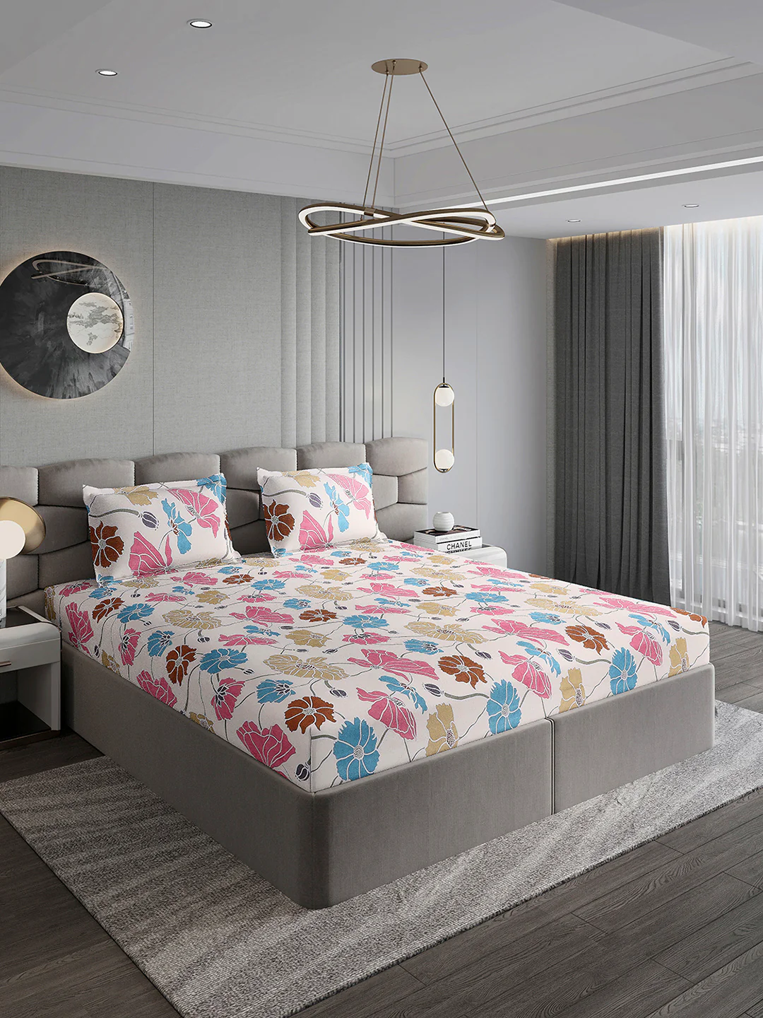 254 GSM Micro King Fitted Bed 1 Fitted Bedsheet with 2 Pillow Cover (Clare FT) - Image 4