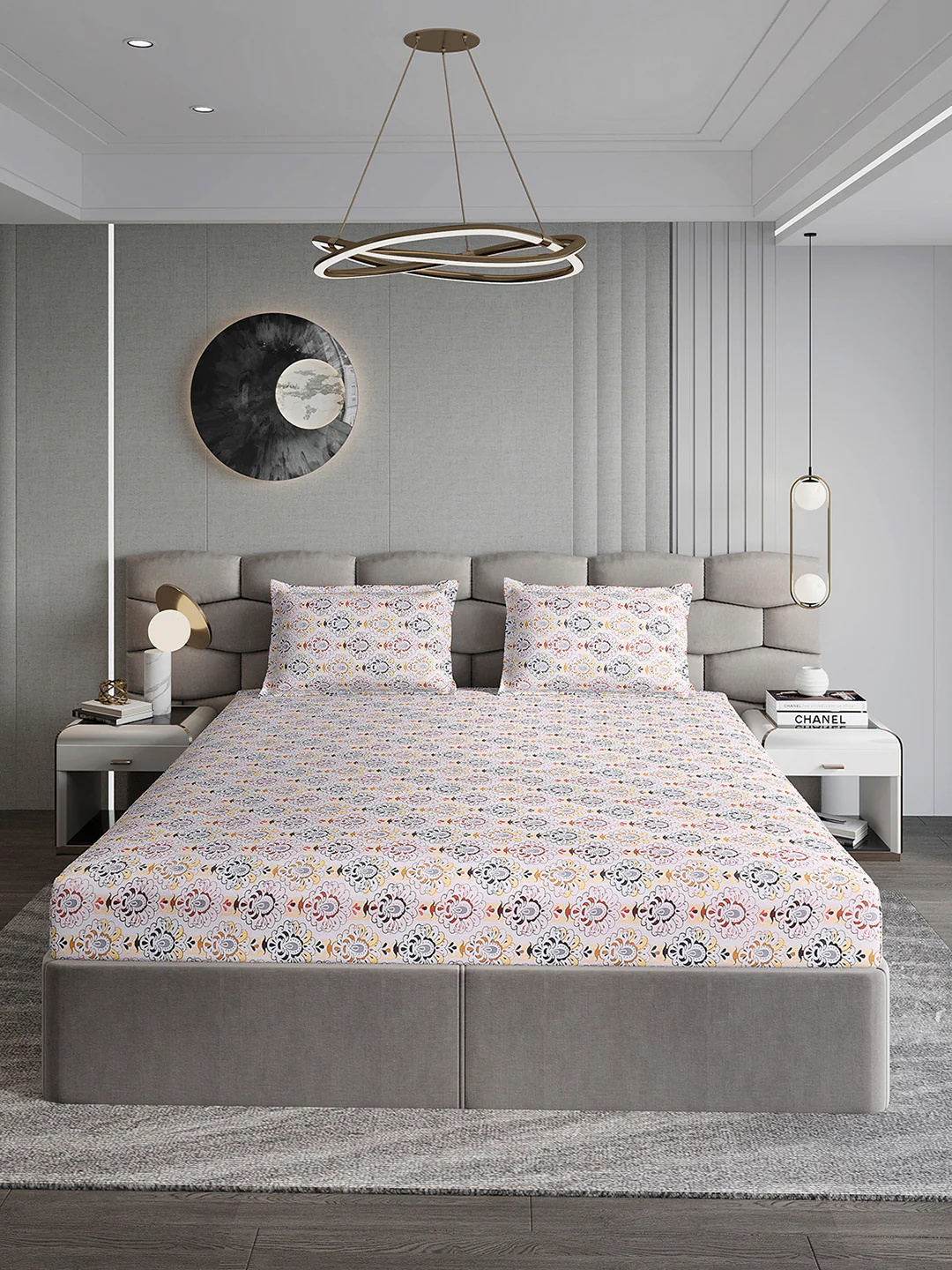 254 GSM Micro King Fitted Bed 1 Fitted Bedsheet with 2 Pillow Cover (Clare FT) - Image 2