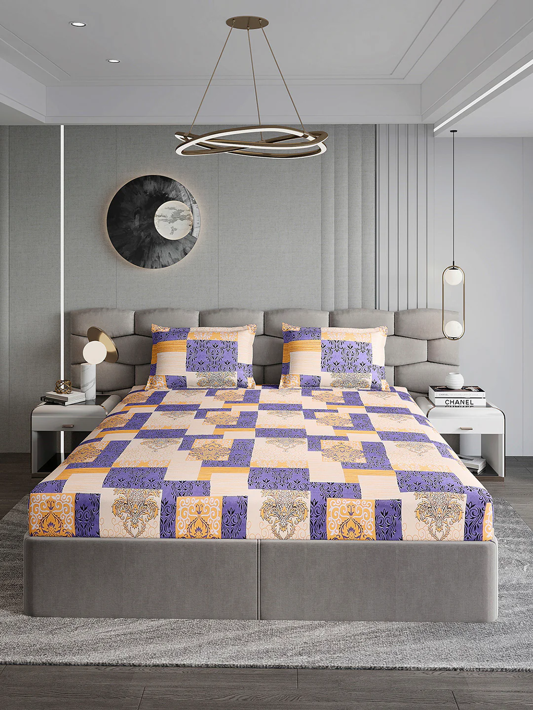 254 GSM Micro King Fitted Bed 1 Fitted Bedsheet with 2 Pillow Cover (Clare FT) - Image 2