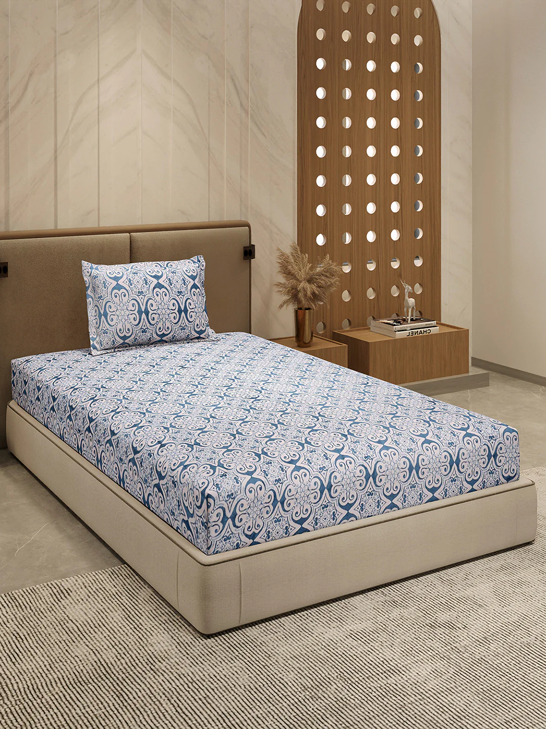 264 GSM Polyester Single Bed 1 Bedsheet with 1 Pillow Cover (Nixie Piece) - Image 4
