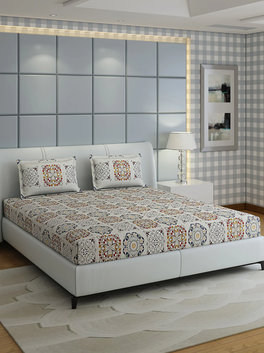 300 TC Cotton Double Bed 1 Bedsheet with 2 Pillow Covers (Morocan) - Image 2