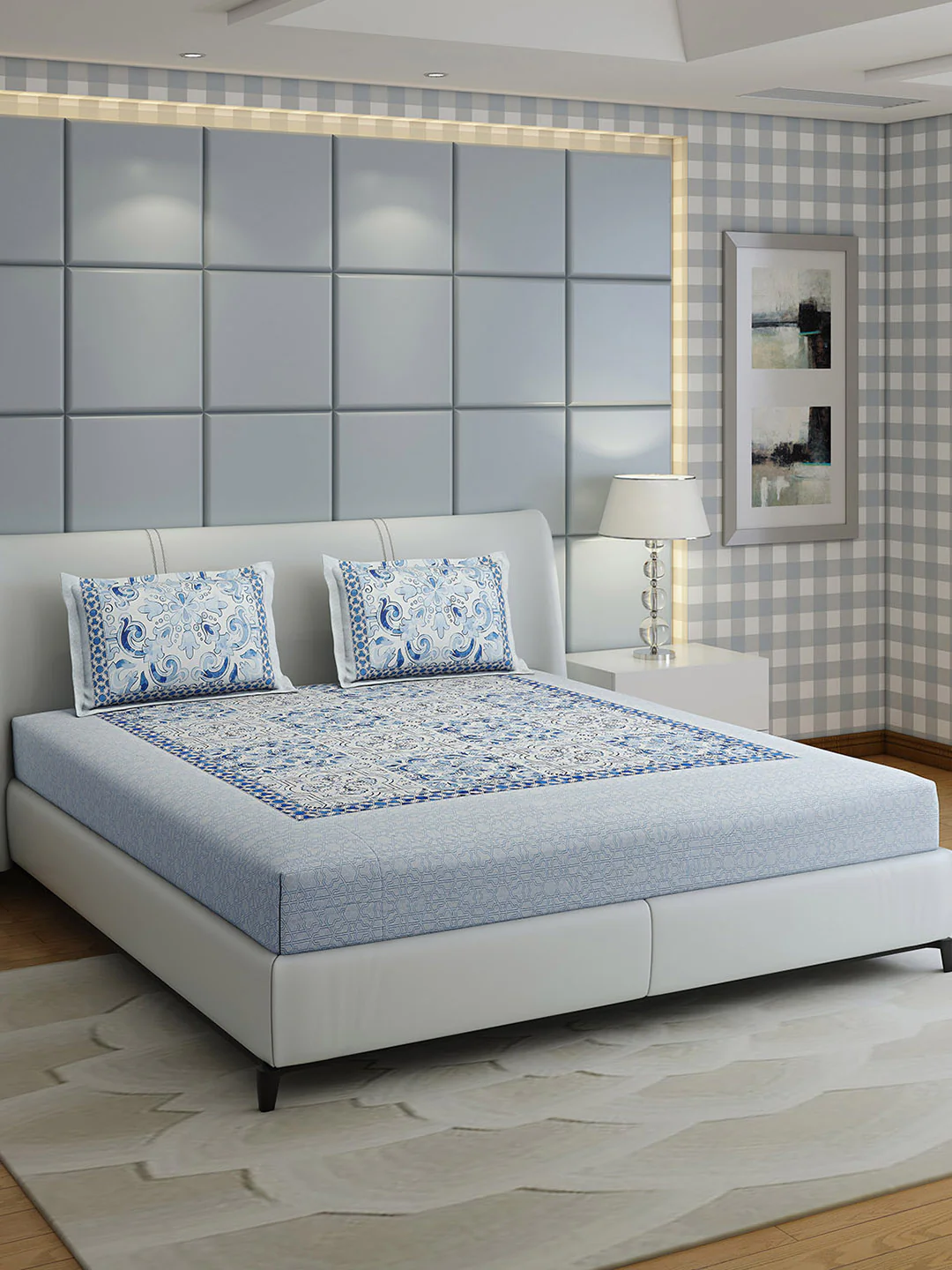 300 TC Cotton Double Bed 1 Bedsheet with 2 Pillow Covers (Morocan) - Image 2