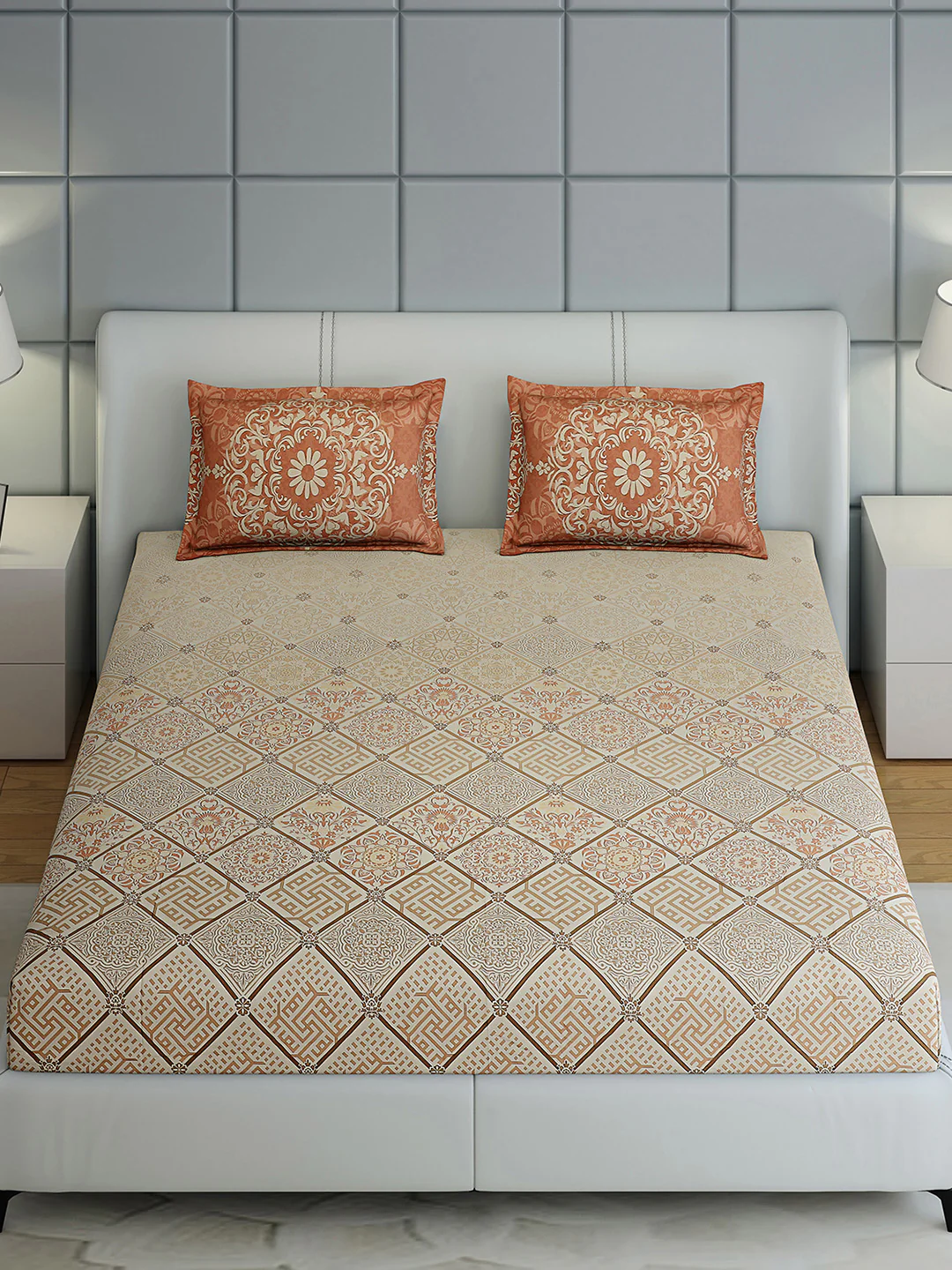 300 TC Cotton Double Bed 1 Bedsheet with 2 Pillow Covers (Morocan) - Image 3