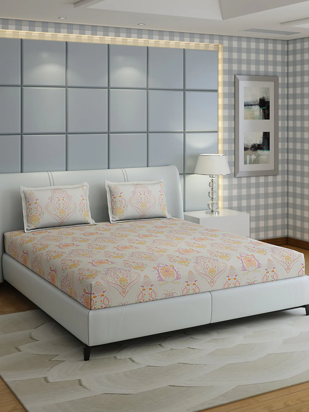 300 TC Cotton Double Bed 1 Bedsheet with 2 Pillow Covers (Morocan) - Image 2