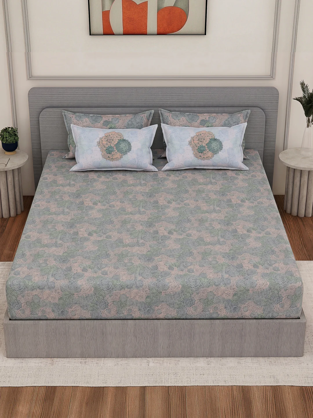 Luxury 300 TC Pure Cotton King Size Bedsheet with 4 Pillow Covers Brush & Bloom Collection - Image 4