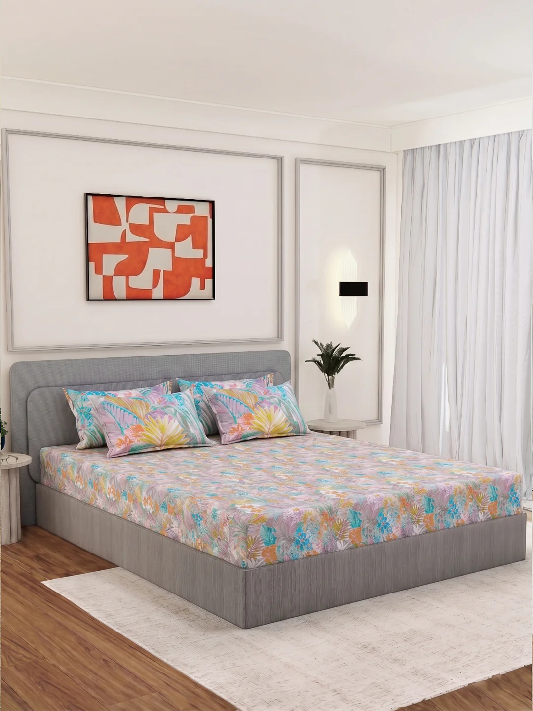 Luxury 300 TC Pure Cotton King Size Bedsheet with 4 Pillow Covers Brush & Bloom Collection - Image 2